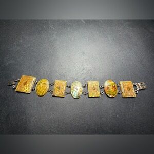 Vintage Hand-Painted Persian Story Abalone Shell Bracelet